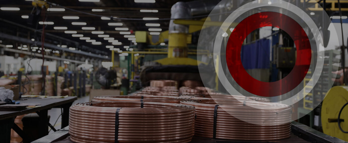 Copper coils neatly stacked on the production floor inside Wieland’s copper tube manufacturing facility